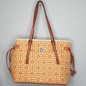 Spartina 449 Jetsetter Tote Orange And Cream With Lime Green Liner